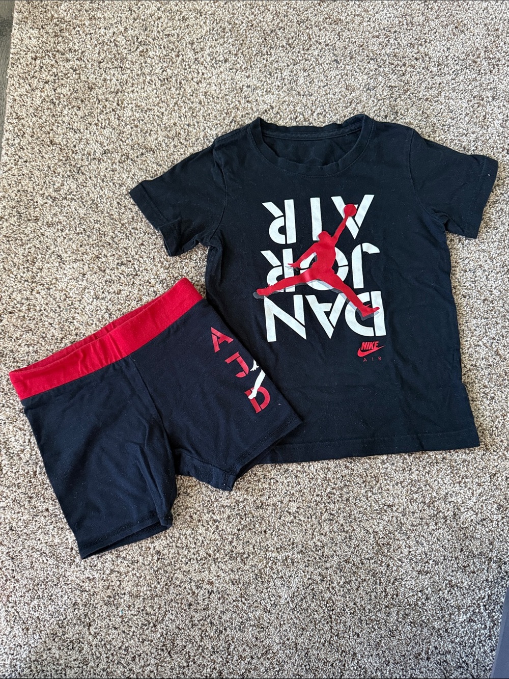 Nike Black and Red Jordan Kids Tee & Shorts Set